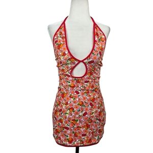 Blackbough Cherry Keyhole/plunge-halter-bikini-cover up-mini dress-